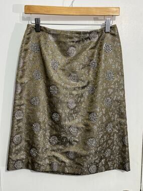 David Meister Skirt Size 2 Gold Silver Beaded Embroidered Medallion Cocktail